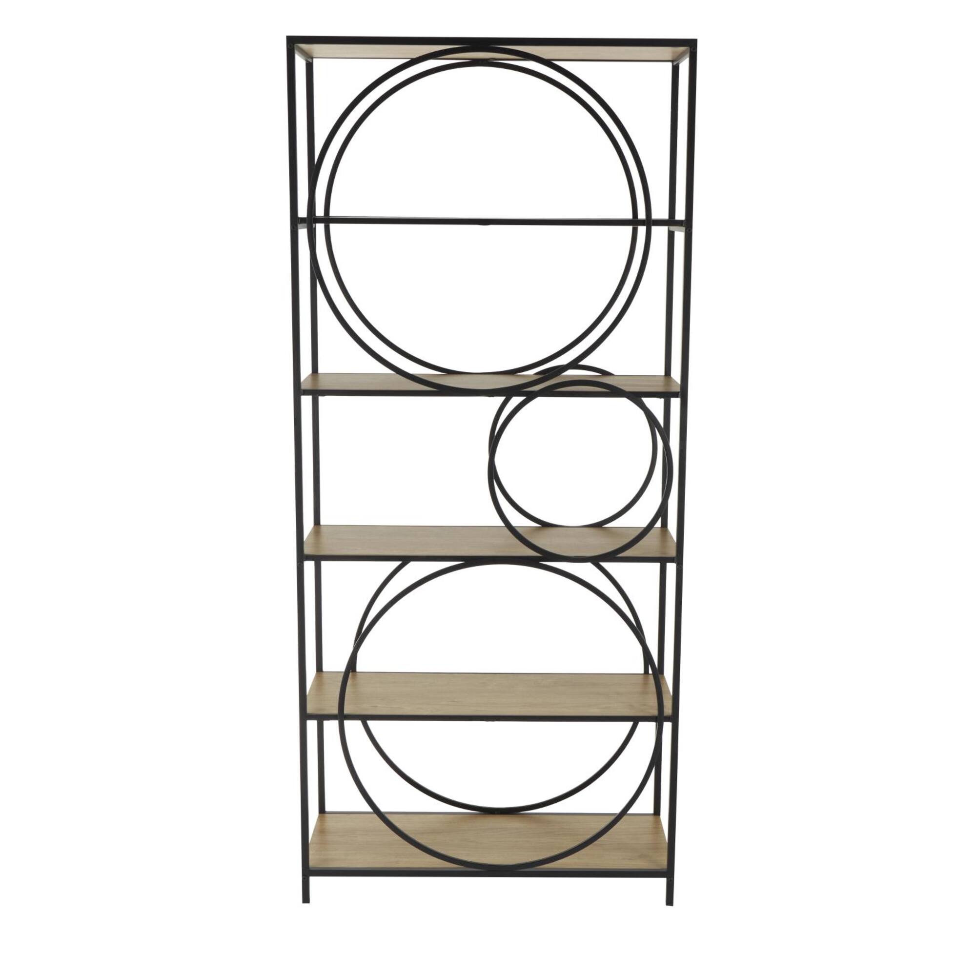 32" x 71" Black Metal Circle Storage Shelving Unit with Black Metal Frame